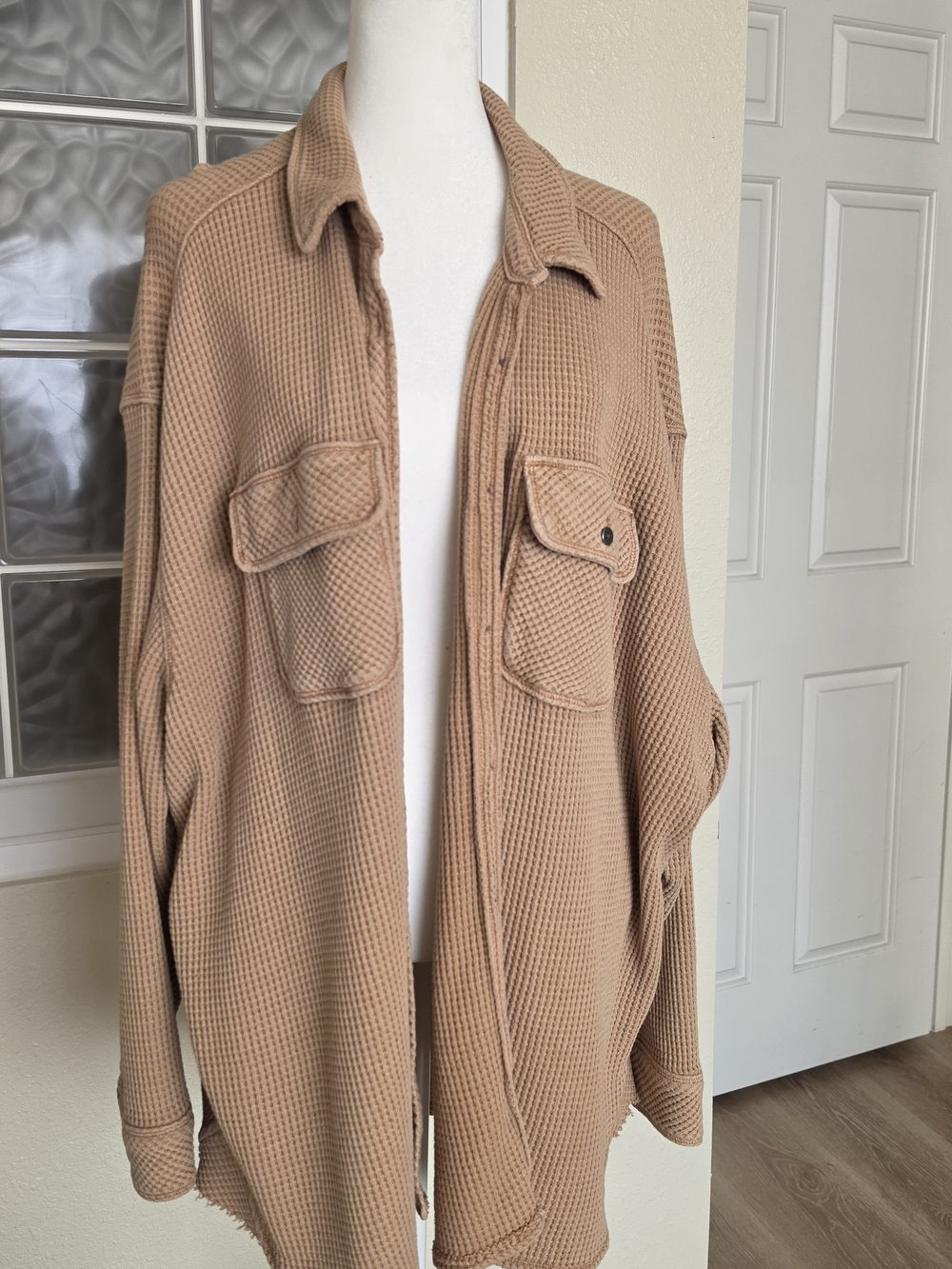 Aerie Button-Up Waffle Knit Oversized Shirt